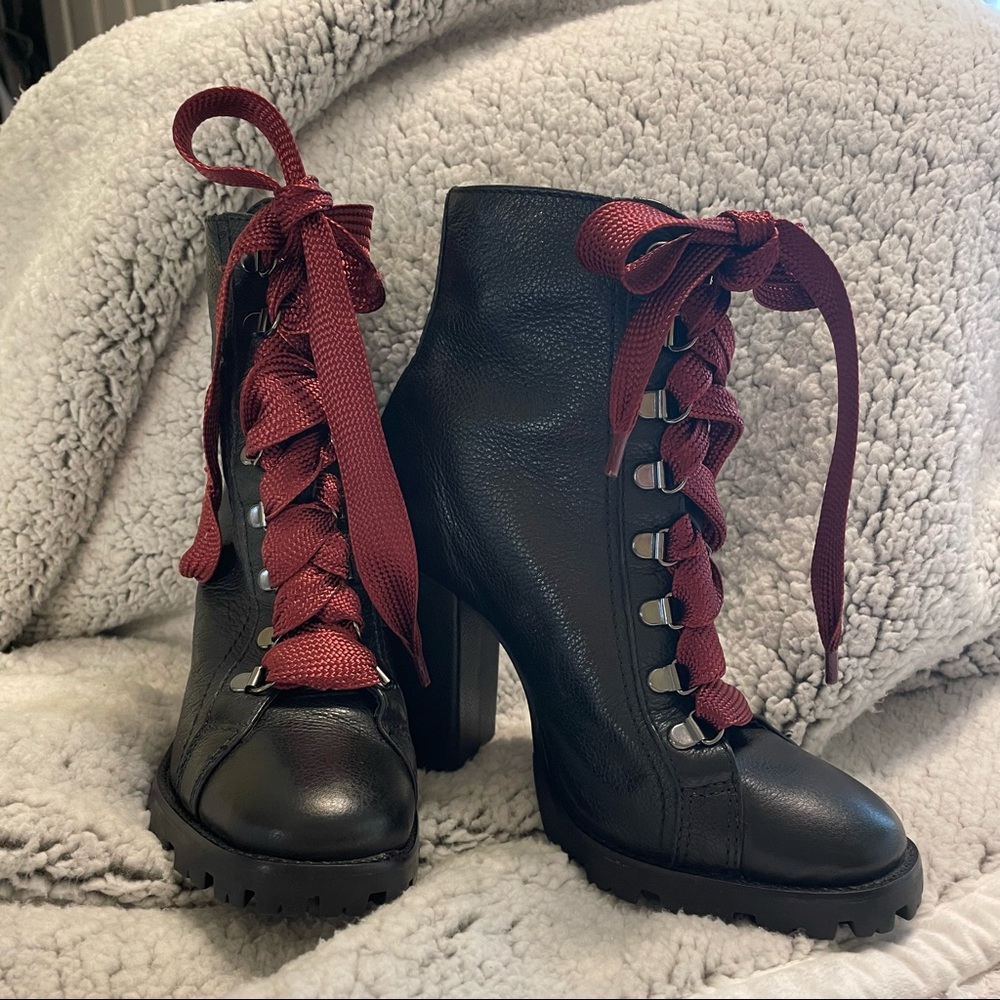 Schutz Zhara Booties black with red laces only. Size 7. Worn once.